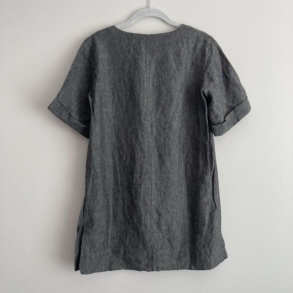 Wrap London Gray Linen Tunic Top Short Cuffed Sleeves Gray Size 2 Lagenlook - Picture 6 of 10